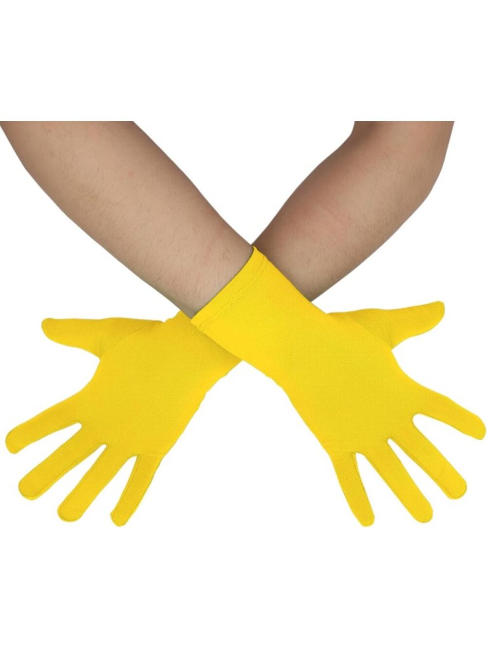Womens Bright Yellow Banquet Party For Halloween Stretchy Spandex Costume Gloves